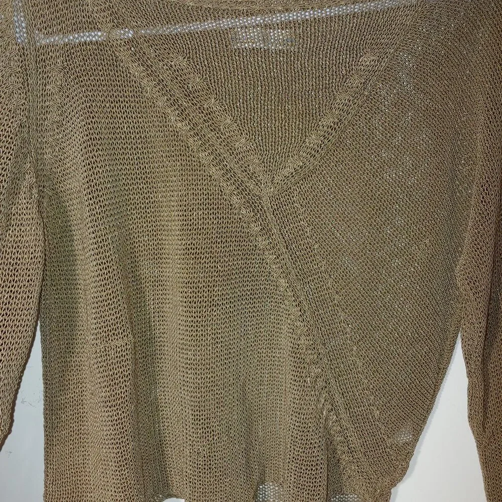 Crea Concept Asymmetrical Long Sleeves Cropped Mesh Blouse Brown Sz 38 Eu/ M